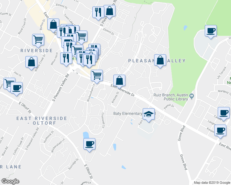 map of restaurants, bars, coffee shops, grocery stores, and more near 2004 Kirksey Drive in Austin
