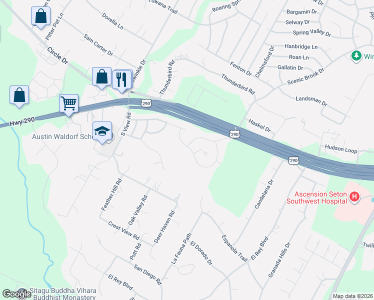 map of restaurants, bars, coffee shops, grocery stores, and more near 8601 Evelina Trail in Austin