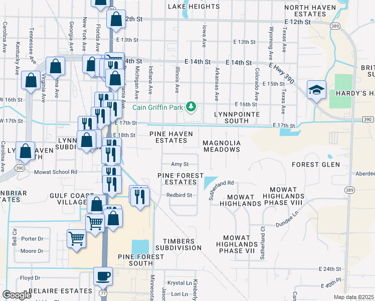 map of restaurants, bars, coffee shops, grocery stores, and more near 608 East Pine Forest Drive in Lynn Haven