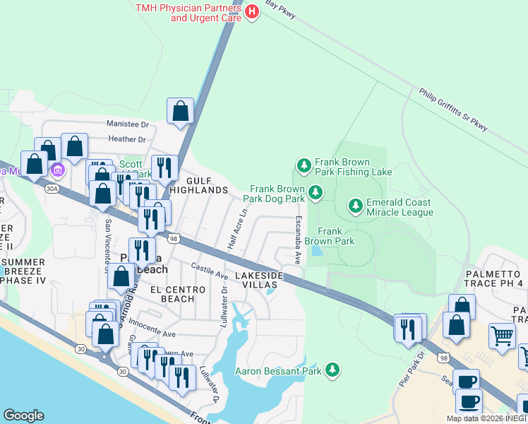 map of restaurants, bars, coffee shops, grocery stores, and more near 147 Christopher Drive in Panama City Beach