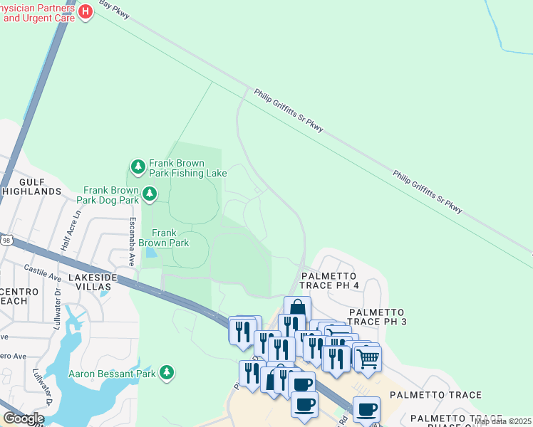 map of restaurants, bars, coffee shops, grocery stores, and more near 400 Crossings Dr in Panama City Beach