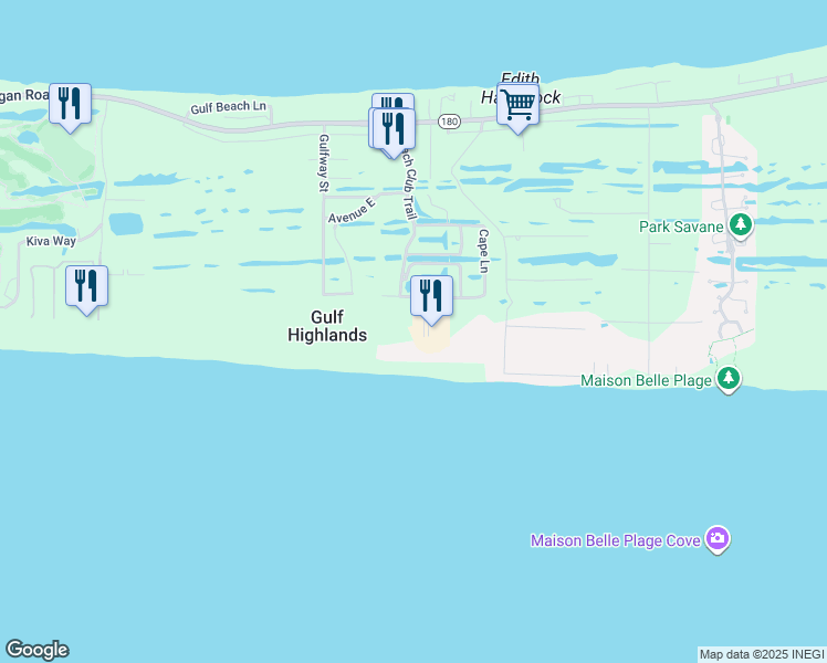 map of restaurants, bars, coffee shops, grocery stores, and more near 527 Beach Club Trail in Gulf Shores