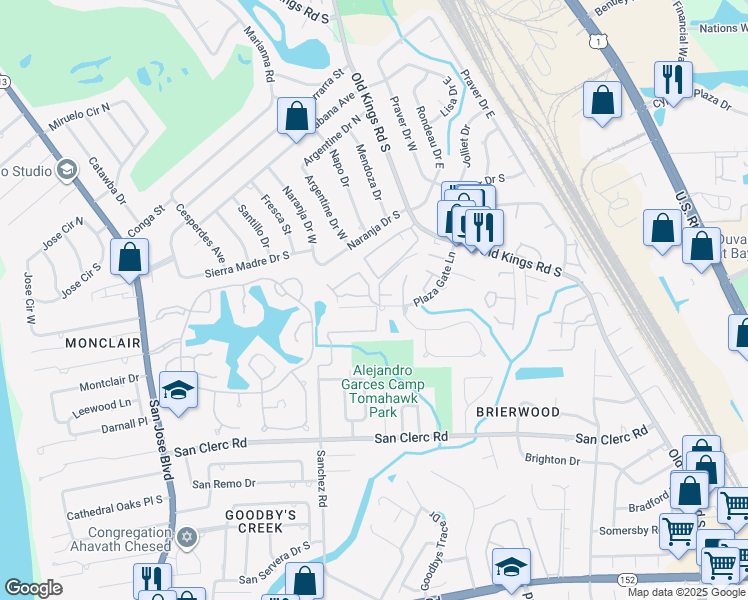 map of restaurants, bars, coffee shops, grocery stores, and more near 8300 Plaza Gate Lane in Jacksonville