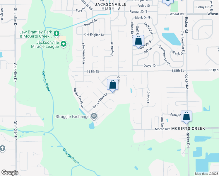 map of restaurants, bars, coffee shops, grocery stores, and more near 6528 Sierra Drive in Jacksonville