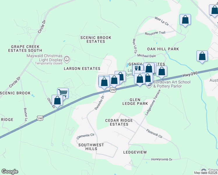 map of restaurants, bars, coffee shops, grocery stores, and more near 9415 U.S. 290 in Austin