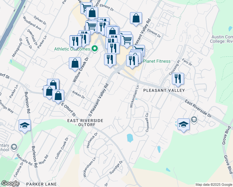 map of restaurants, bars, coffee shops, grocery stores, and more near 4400 Siringo Pass in Austin