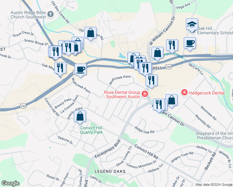 map of restaurants, bars, coffee shops, grocery stores, and more near 7001 Kenosha Pass in Austin