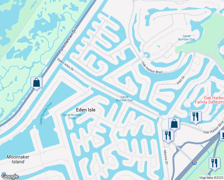 map of restaurants, bars, coffee shops, grocery stores, and more near 310 Eden Isles Drive in Slidell