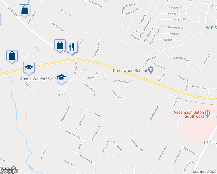 map of restaurants, bars, coffee shops, grocery stores, and more near 8517 Evelina Trail in Austin