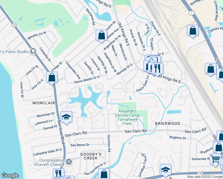 map of restaurants, bars, coffee shops, grocery stores, and more near 4305 Plaza Gate Lane in Jacksonville