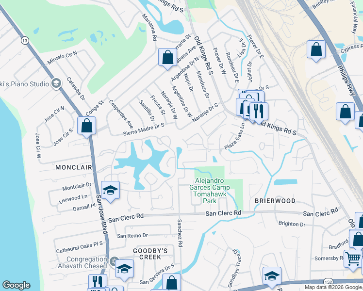 map of restaurants, bars, coffee shops, grocery stores, and more near 4305 Plaza Gate Lane in Jacksonville