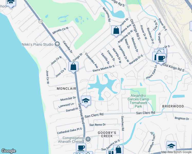 map of restaurants, bars, coffee shops, grocery stores, and more near 3840 La Vista Circle in Jacksonville