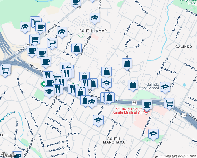 map of restaurants, bars, coffee shops, grocery stores, and more near 4011 Clawson Road in Austin