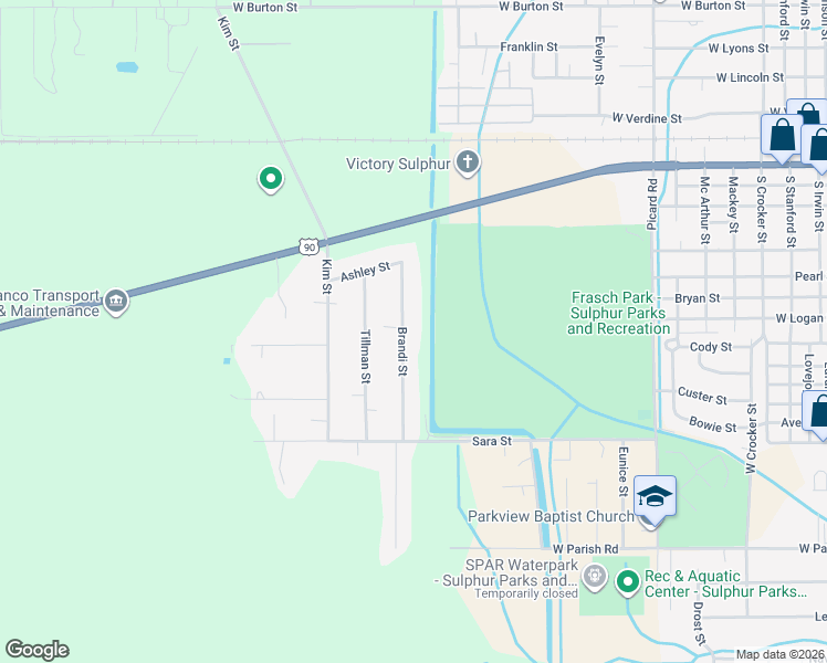 map of restaurants, bars, coffee shops, grocery stores, and more near 855 Brandi St in Sulphur