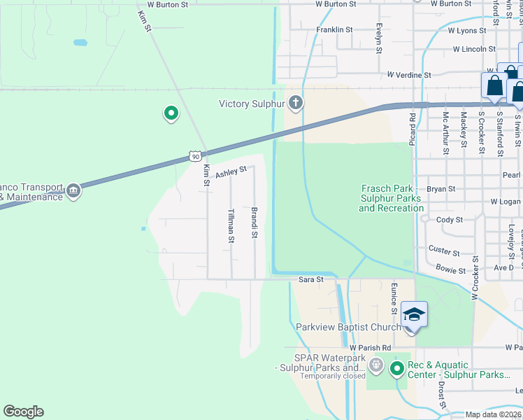 map of restaurants, bars, coffee shops, grocery stores, and more near 855 Brandi St in Sulphur