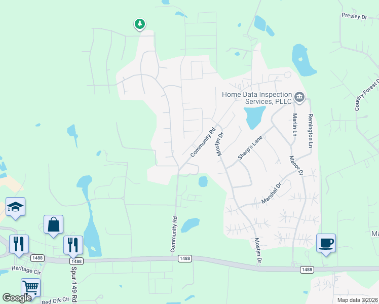 map of restaurants, bars, coffee shops, grocery stores, and more near 40319 South Hill Pass in Magnolia