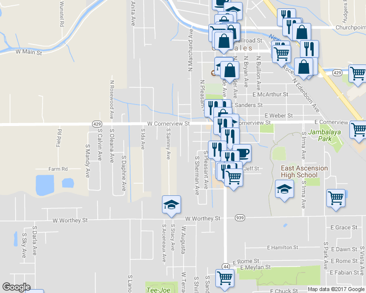 map of restaurants, bars, coffee shops, grocery stores, and more near 304 South Roscoe Avenue in Gonzales