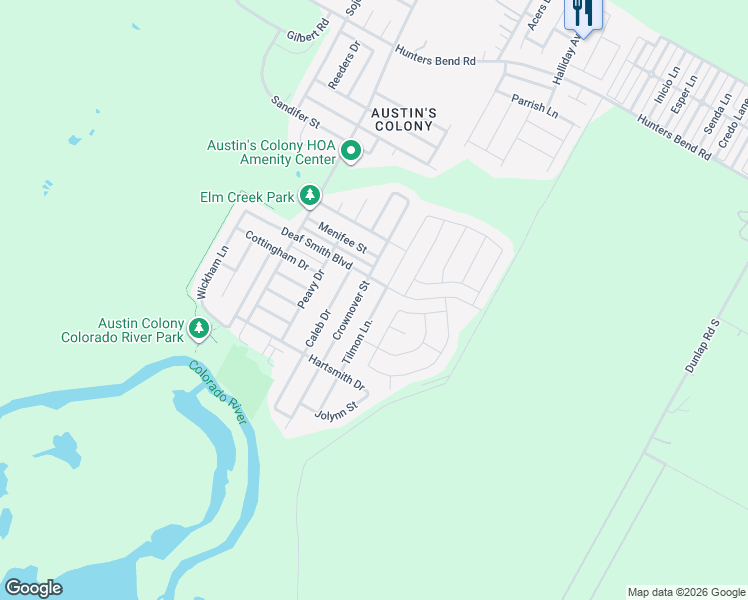 map of restaurants, bars, coffee shops, grocery stores, and more near 3408 Tilmon Lane in Austin