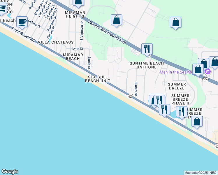 map of restaurants, bars, coffee shops, grocery stores, and more near 17643 Front Beach Road in Panama City Beach