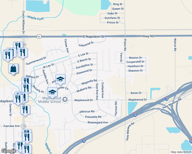 map of restaurants, bars, coffee shops, grocery stores, and more near 101 East End Ave in Sulphur