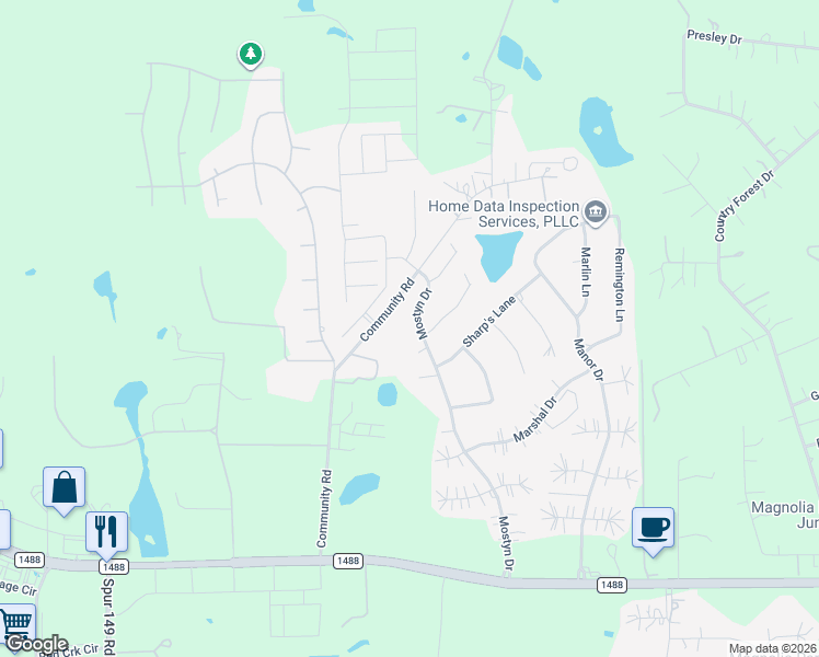 map of restaurants, bars, coffee shops, grocery stores, and more near 40373 Mostyn Drive in Magnolia