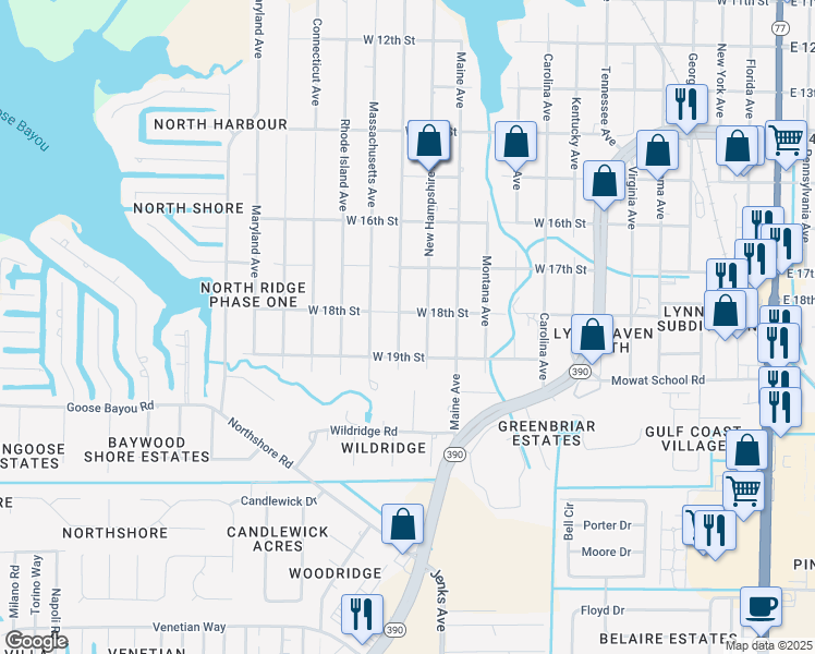 map of restaurants, bars, coffee shops, grocery stores, and more near 1803 Vermont Avenue in Lynn Haven