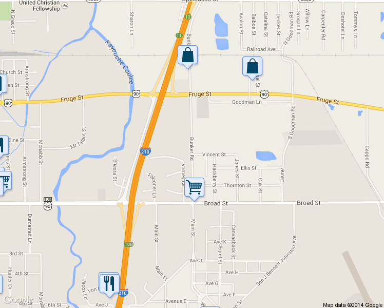 map of restaurants, bars, coffee shops, grocery stores, and more near 600 Bunker Rd in Lake Charles