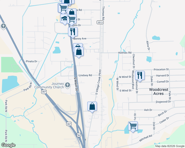 map of restaurants, bars, coffee shops, grocery stores, and more near 685 Lindsey Road in Lumberton
