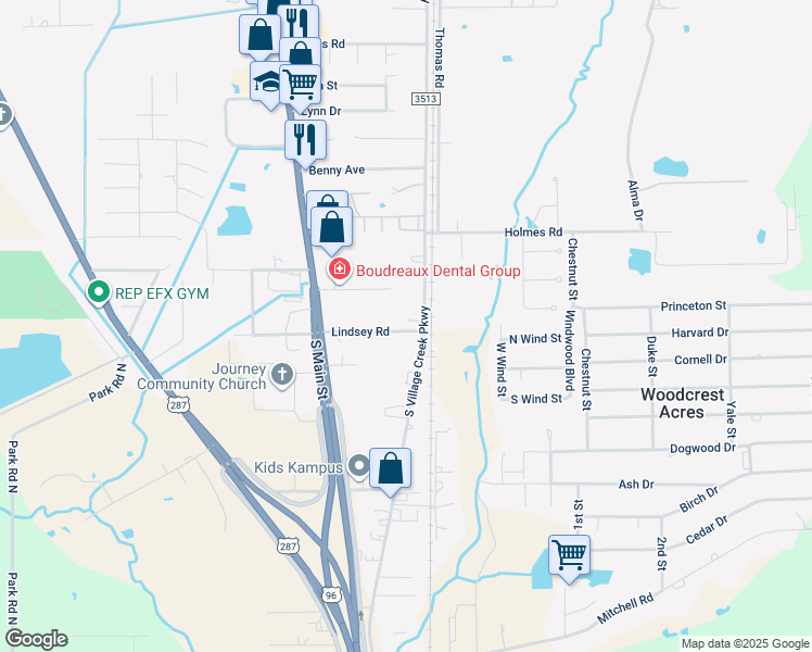 map of restaurants, bars, coffee shops, grocery stores, and more near 685 Lindsey Road in Lumberton