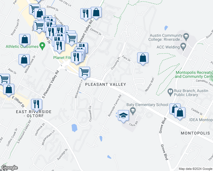 map of restaurants, bars, coffee shops, grocery stores, and more near 2004 Kirksey Drive in Austin