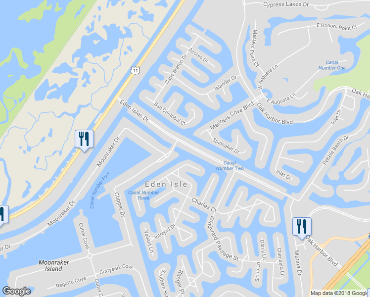 map of restaurants, bars, coffee shops, grocery stores, and more near 203 Eden Isles Drive in Slidell
