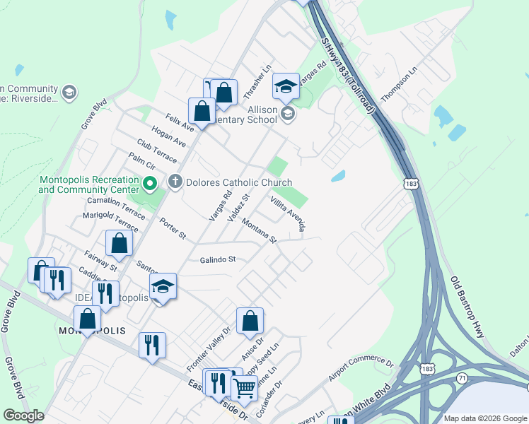map of restaurants, bars, coffee shops, grocery stores, and more near 1011 Vasquez Street in Austin