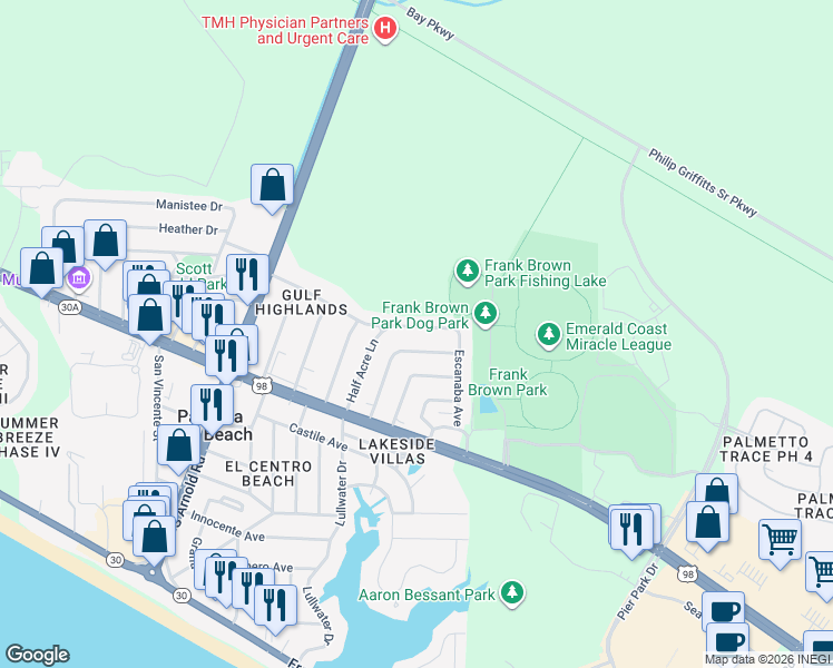 map of restaurants, bars, coffee shops, grocery stores, and more near 147 Christopher Drive in Panama City Beach