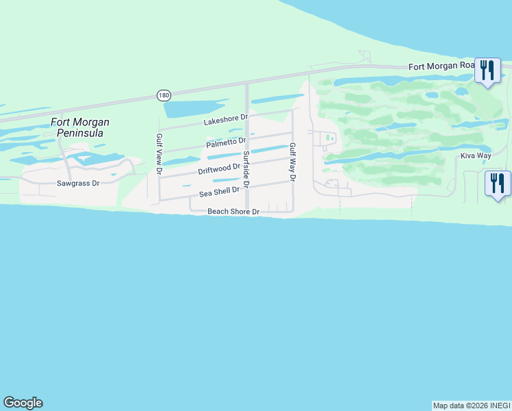 map of restaurants, bars, coffee shops, grocery stores, and more near 547 Surfside Drive in Gulf Shores