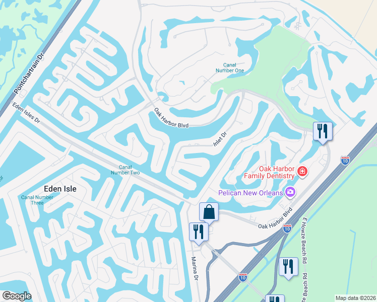 map of restaurants, bars, coffee shops, grocery stores, and more near 13 Harbor Cove in Slidell