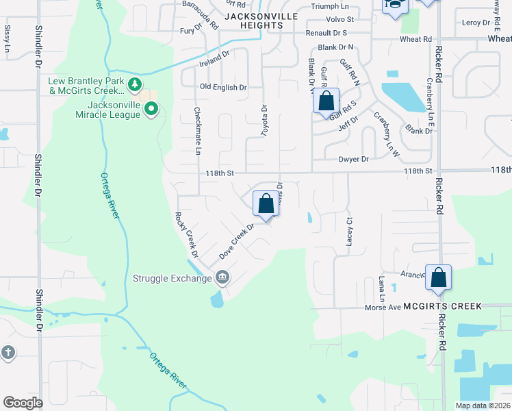 map of restaurants, bars, coffee shops, grocery stores, and more near 6528 Sierra Drive in Jacksonville