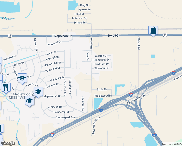 map of restaurants, bars, coffee shops, grocery stores, and more near 917 Prater Road in Sulphur