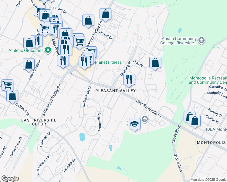 map of restaurants, bars, coffee shops, grocery stores, and more near 2004 Kirksey Drive in Austin
