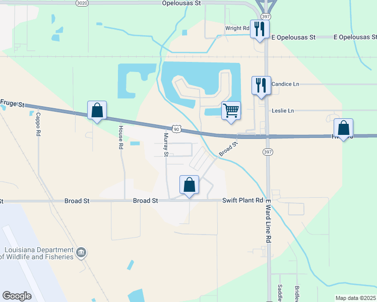 map of restaurants, bars, coffee shops, grocery stores, and more near 5537 Thelma Ln in Lake Charles