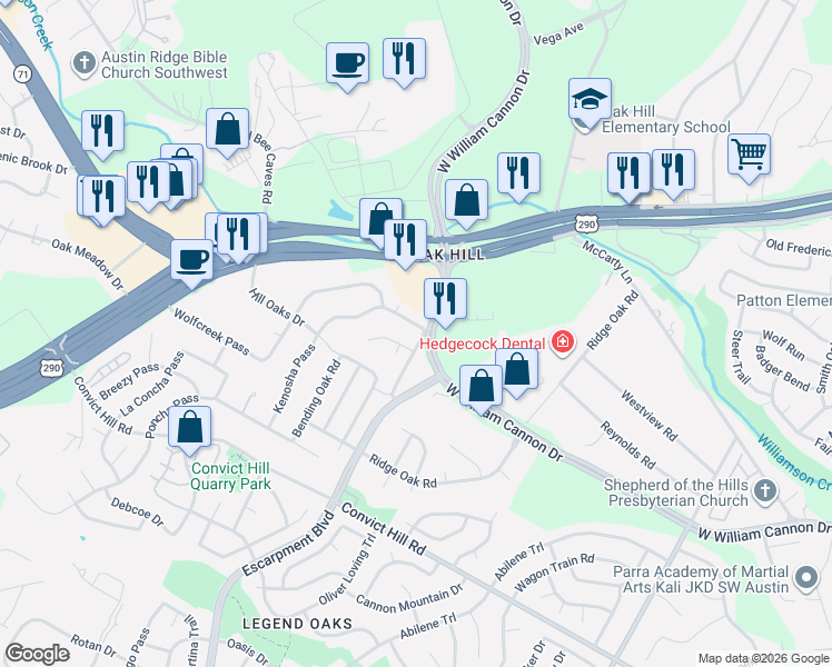 map of restaurants, bars, coffee shops, grocery stores, and more near 6801 Kenosha Pass in Austin