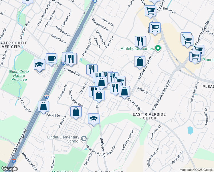 map of restaurants, bars, coffee shops, grocery stores, and more near in Austin