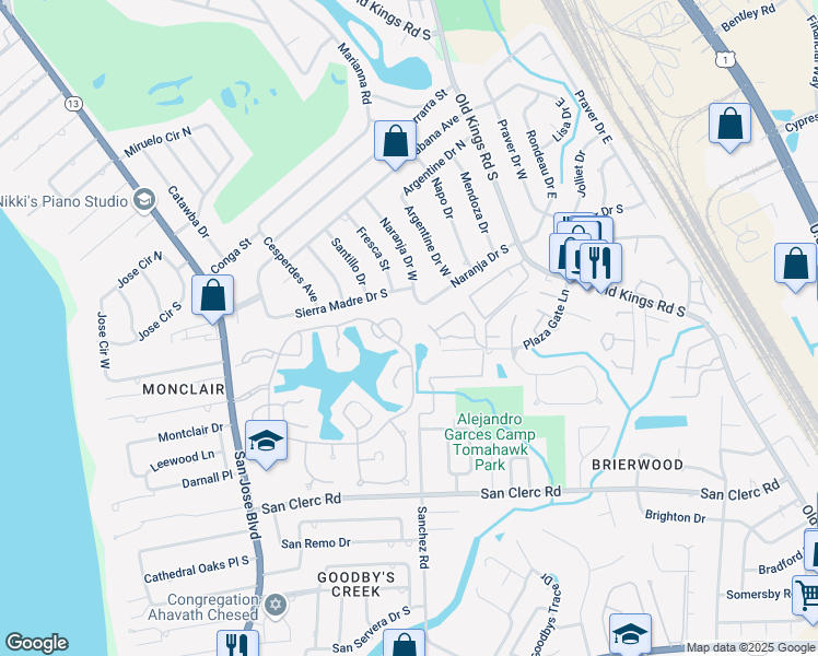 map of restaurants, bars, coffee shops, grocery stores, and more near 4305 Plaza Gate Lane in Jacksonville