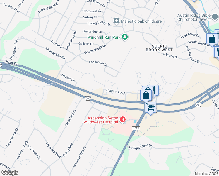 map of restaurants, bars, coffee shops, grocery stores, and more near 7906 Hudson Loop in Austin