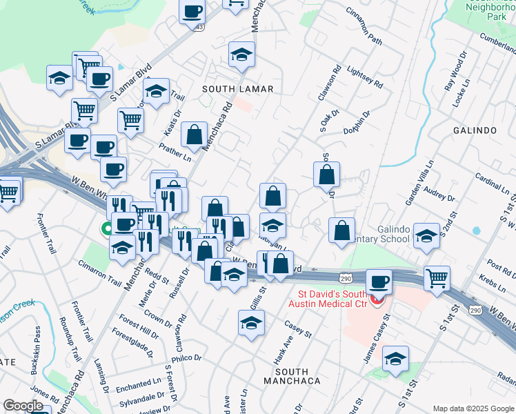 map of restaurants, bars, coffee shops, grocery stores, and more near 4009 Clawson Road in Austin