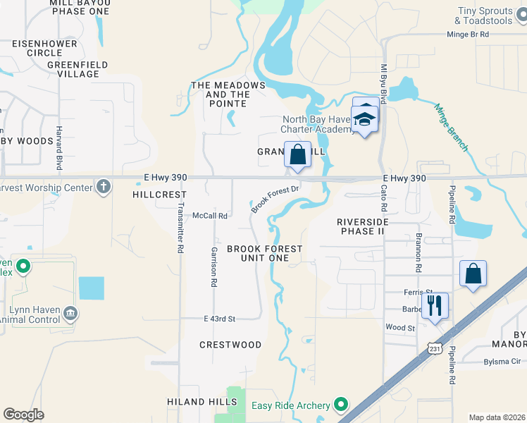 map of restaurants, bars, coffee shops, grocery stores, and more near 4526 Brook Forest Dr in Panama City
