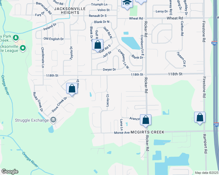 map of restaurants, bars, coffee shops, grocery stores, and more near 6457 Diamond Leaf Drive in Jacksonville