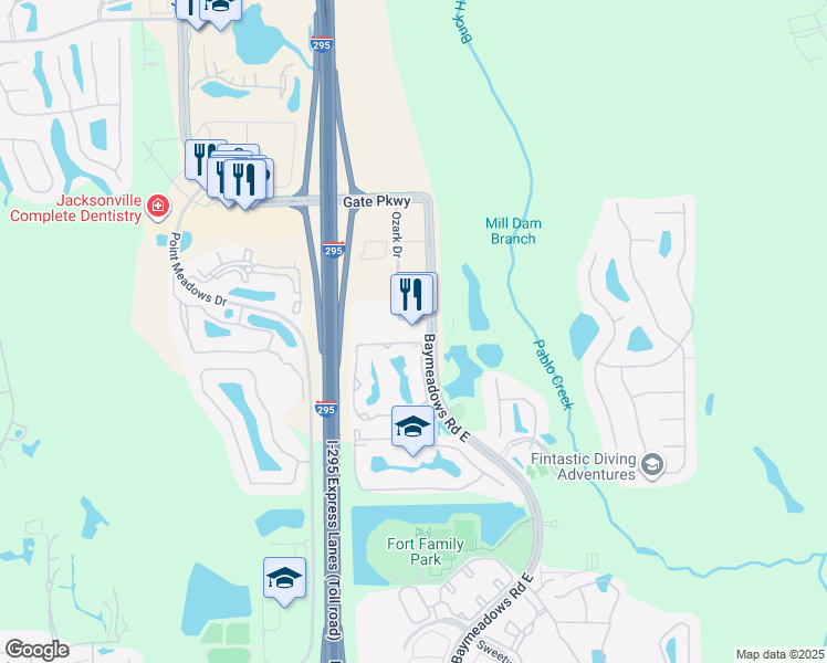 map of restaurants, bars, coffee shops, grocery stores, and more near 11526 Lake Mead Avenue in Jacksonville