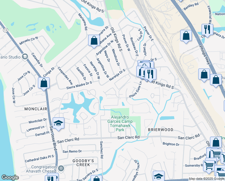 map of restaurants, bars, coffee shops, grocery stores, and more near 8300 Plaza Gate Lane in Jacksonville