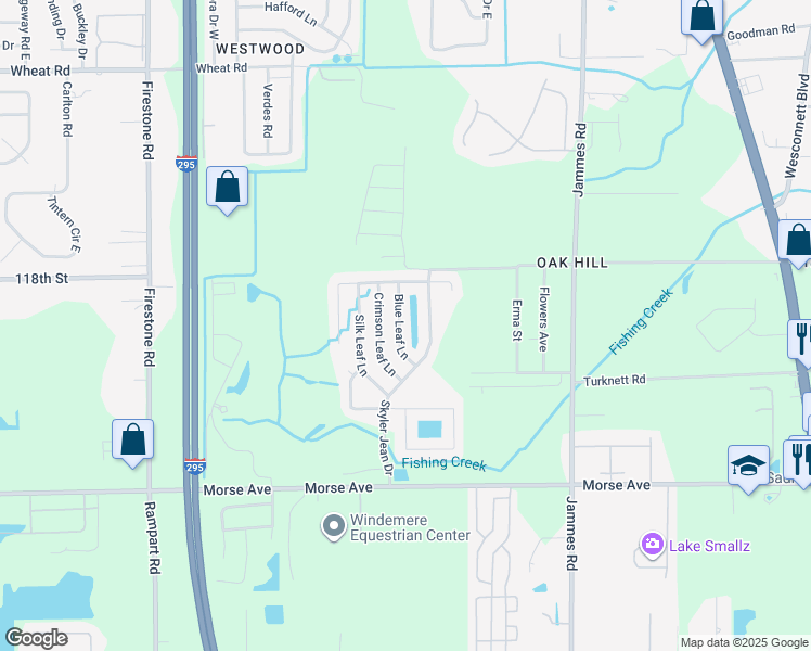 map of restaurants, bars, coffee shops, grocery stores, and more near 6467 Blue Leaf Lane in Jacksonville