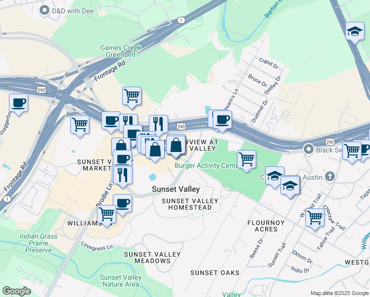 map of restaurants, bars, coffee shops, grocery stores, and more near 4805 U.S. 290 in Austin